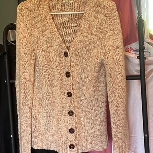 Tularosa Cozy Button-Front Marled Knit Sweater - Cream/Pink